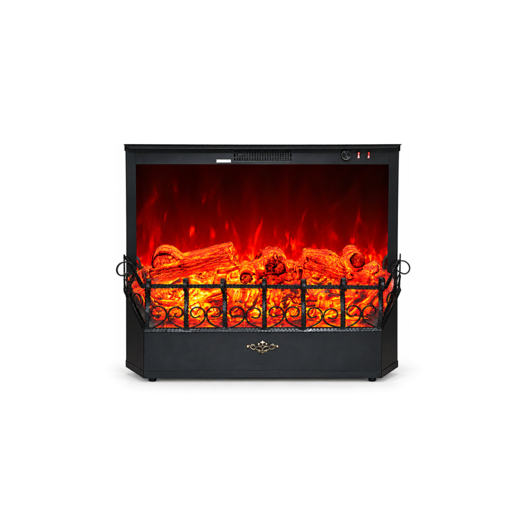 TLB-99A-9 scroll-grate electric fireplace insert, front product view on white