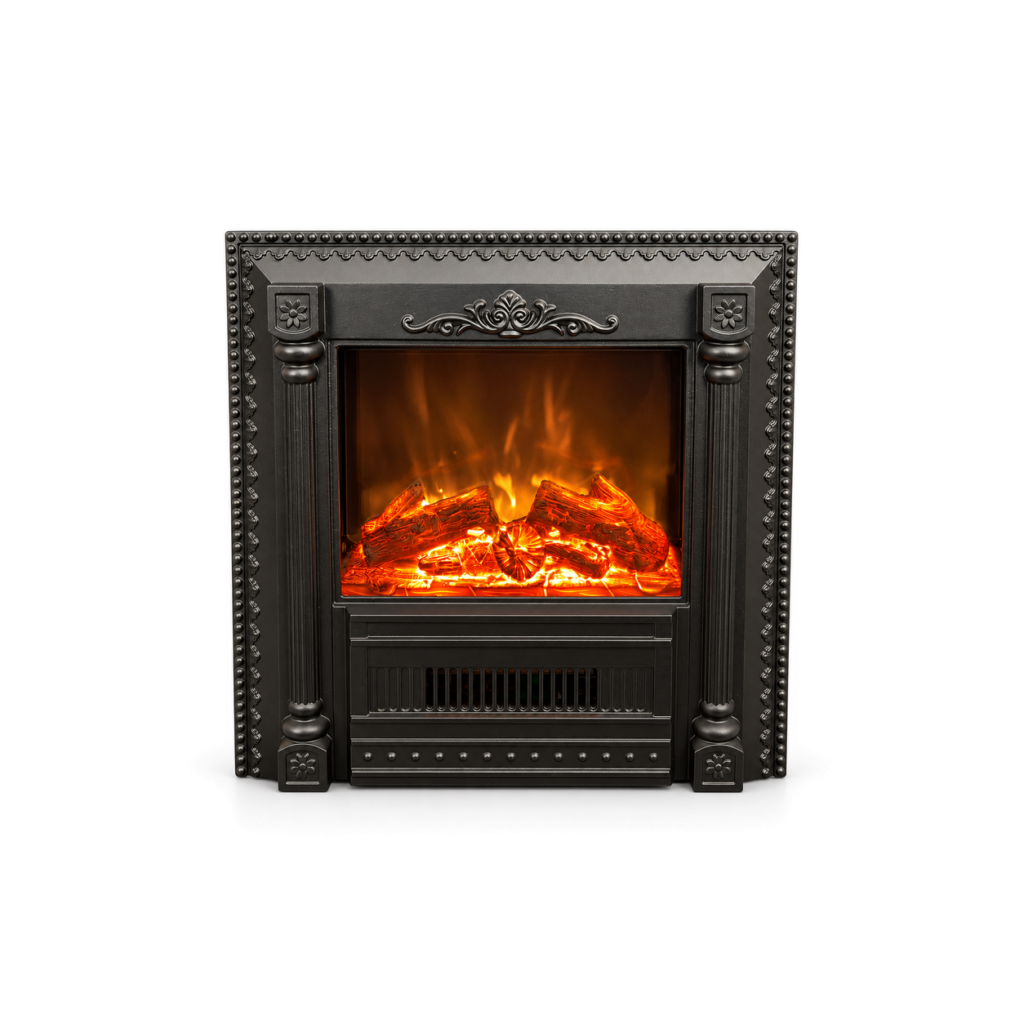 TLB-99AL classical column electric fireplace insert, front product view on white