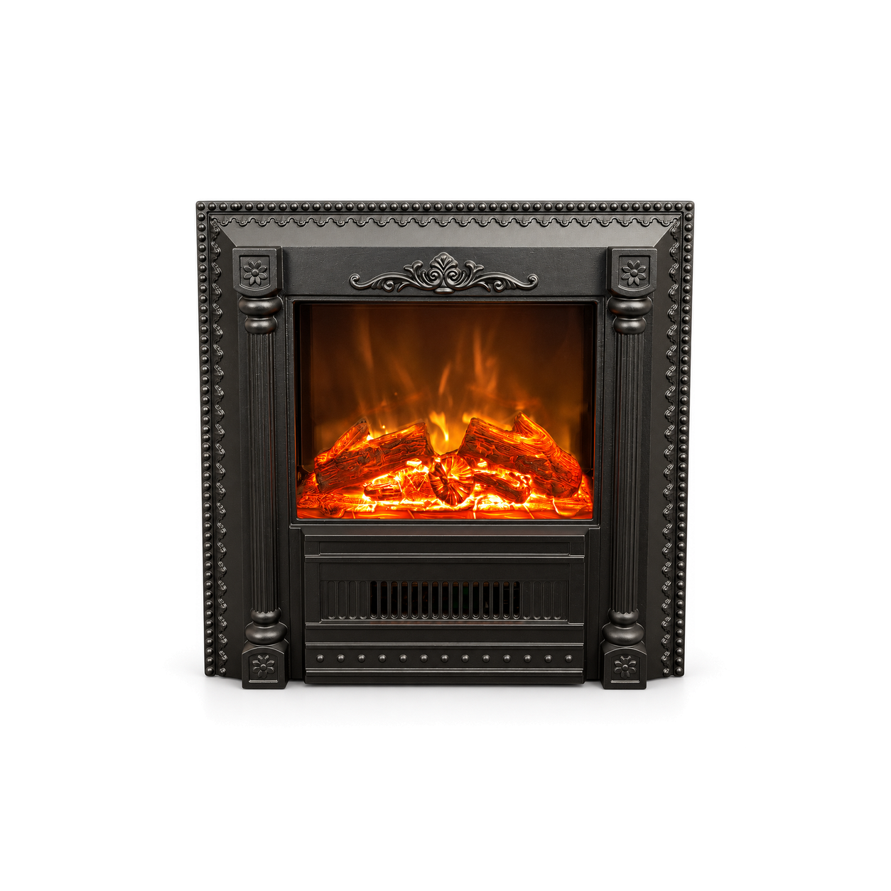 TLB-99AL classical column electric fireplace insert, front product view on white