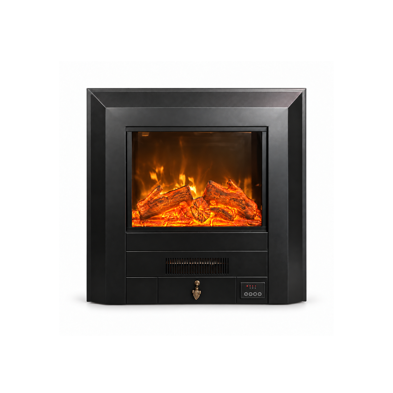 TLB-99A glass-front style electric fireplace insert, front product view on white
