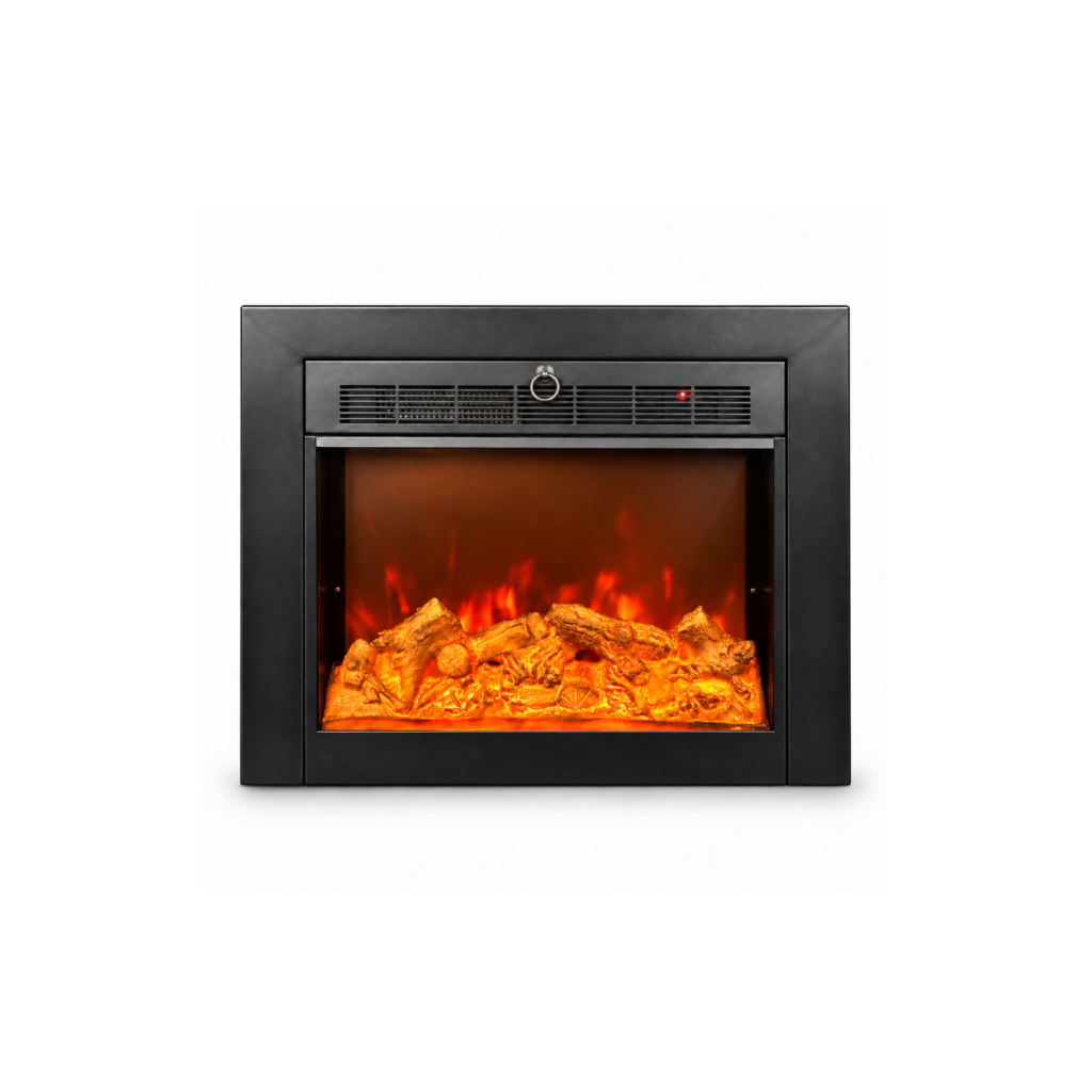 TLB-99B-2 classic black electric fireplace insert, front product view on white