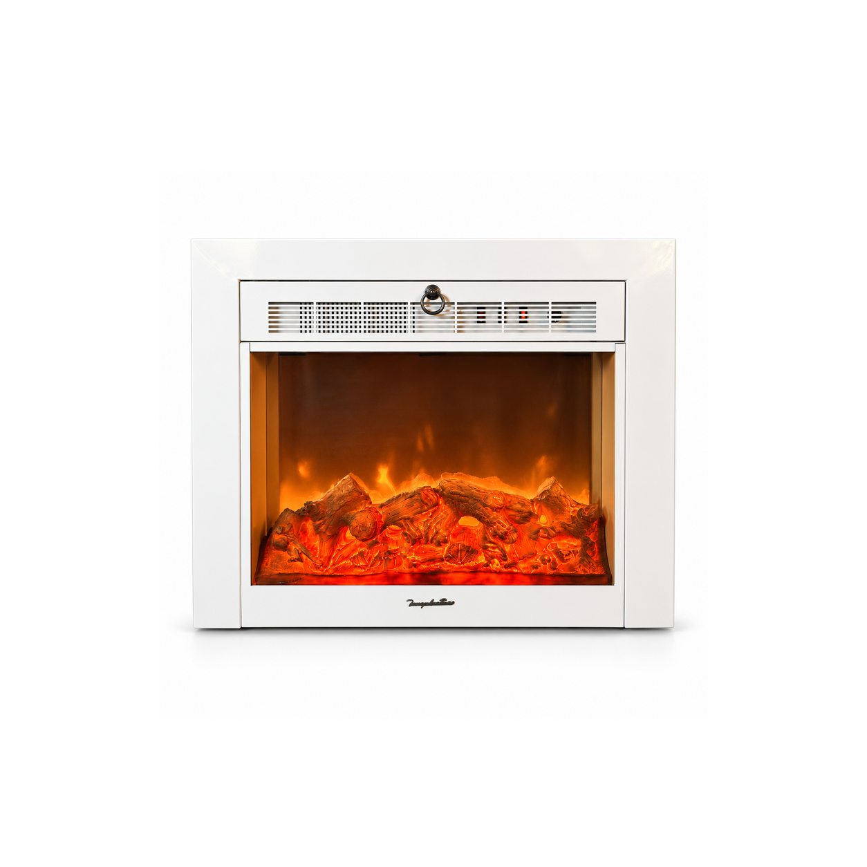 TLB-99B-2 classic white electric fireplace insert, front product view on white
