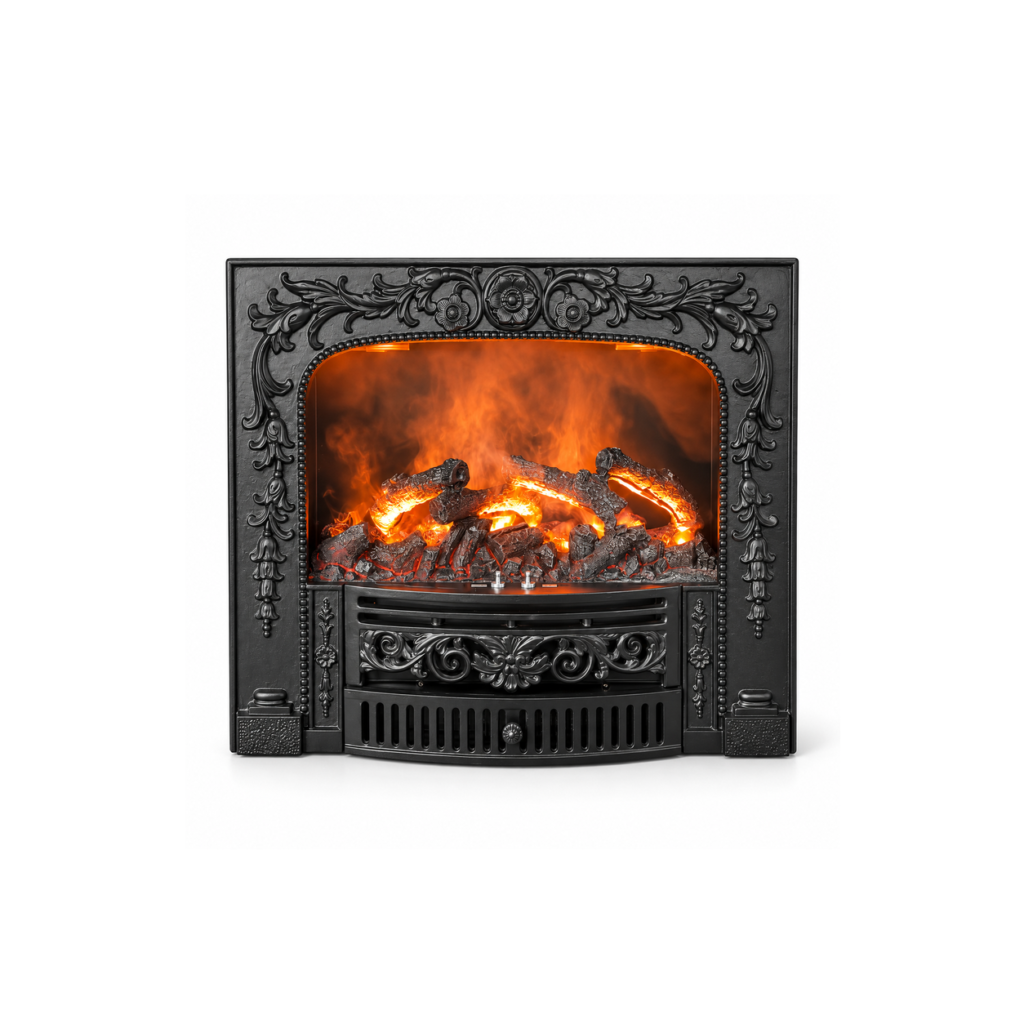 Insert de cheminée à vapeur d’eau à relief floral TLB-99B-2A, vue de face du produit sur fond blanc