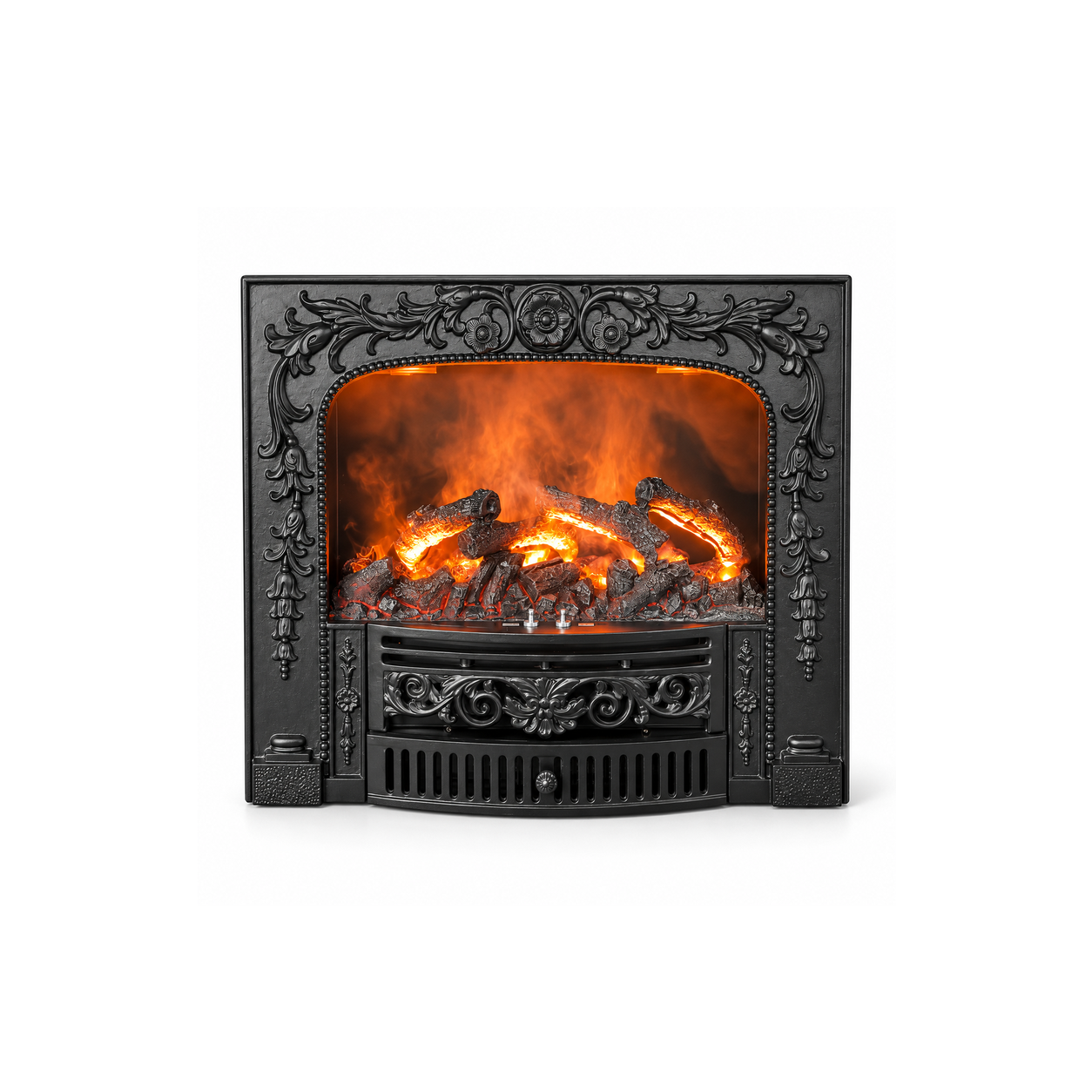 TLB-99B-2A floral-relief water vapor fireplace insert, front product view on white