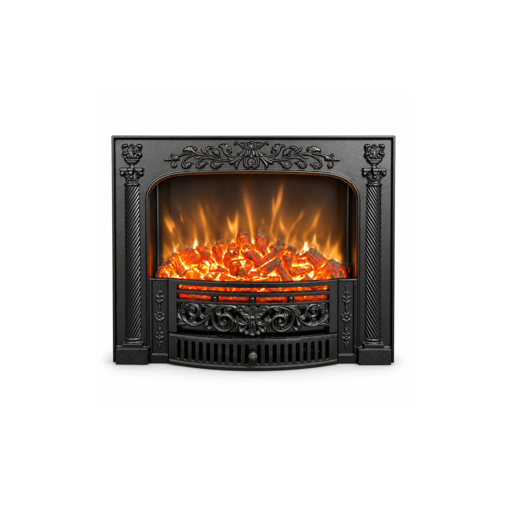 TLB-99B-4A column-detail electric fireplace insert, front product view on white