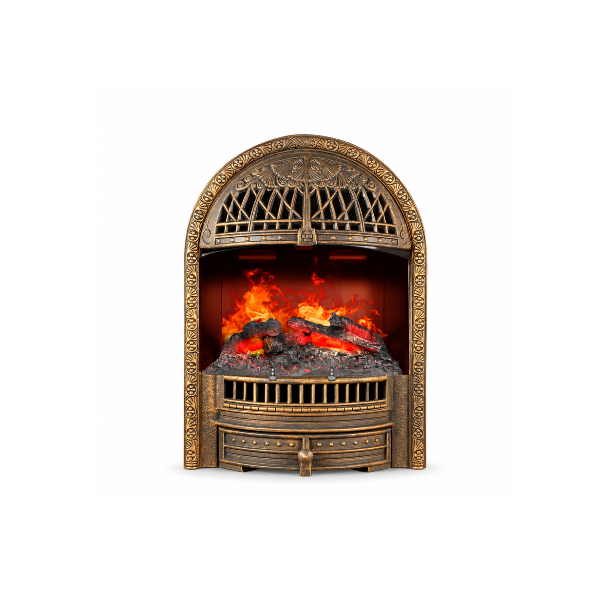 TLB-99B-5 compact bronze-tone birdcage water vapor fireplace, front product view on white