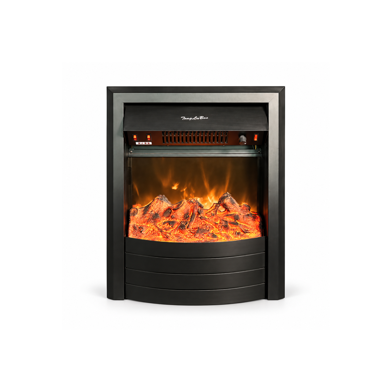 TLB-99B-9 curved-front electric fireplace insert, front product view on white