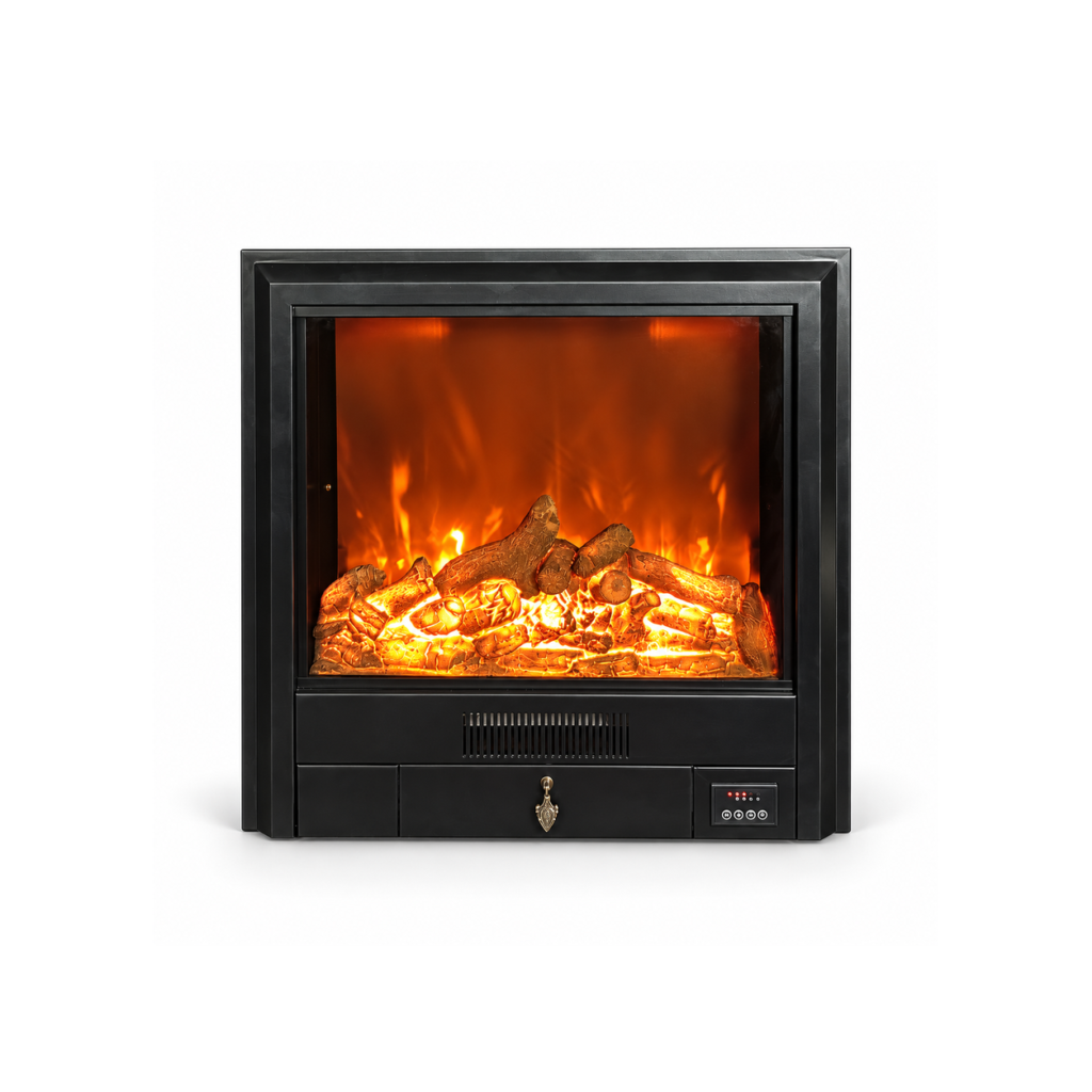TLB-99C-1 stepped-frame electric fireplace insert, front product view on white