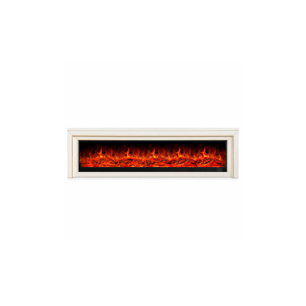 XH-DSG-032 white gold-accent electric fireplace console, front product view on white