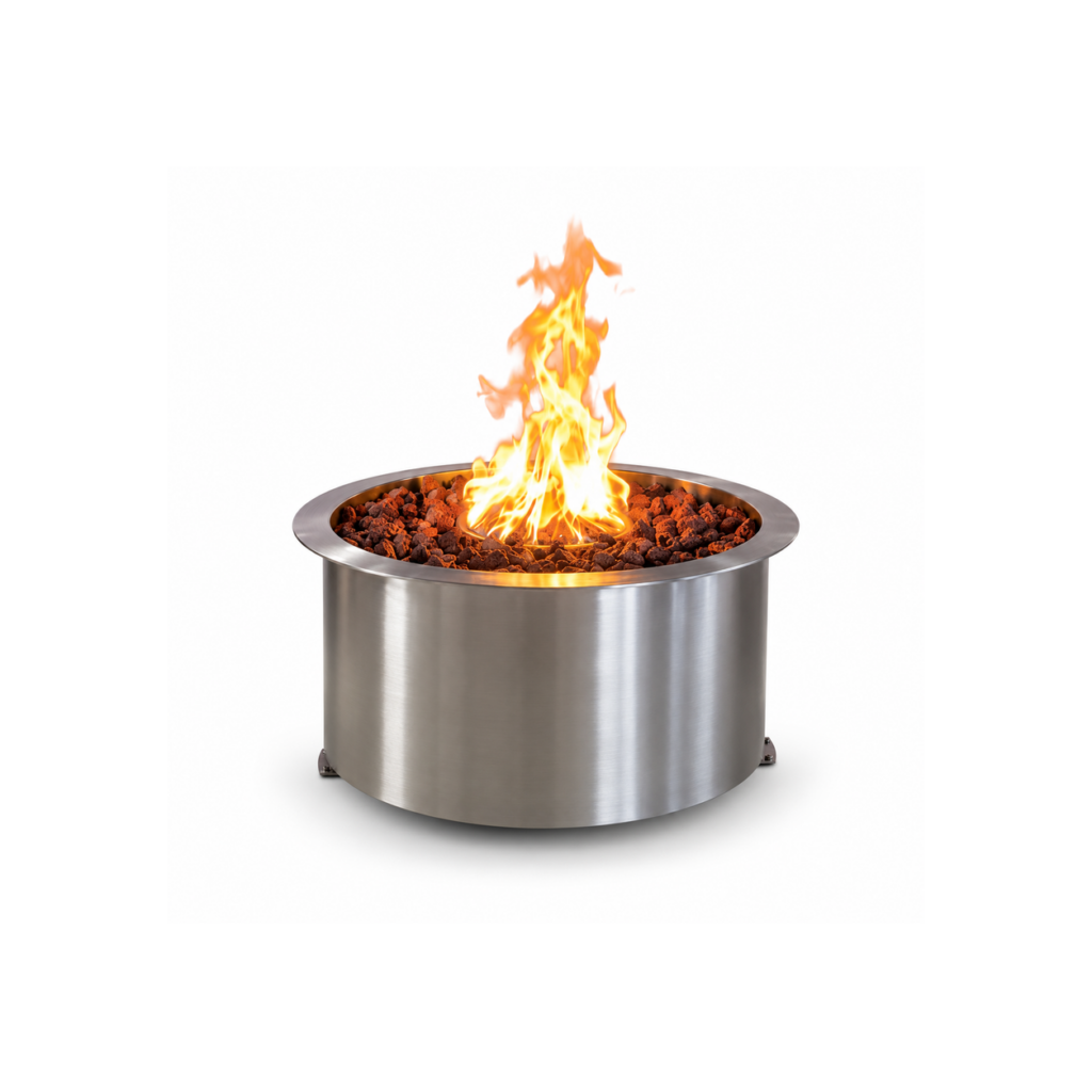 Silver-Tone Cylindrical Gas Fireplace - product on white background