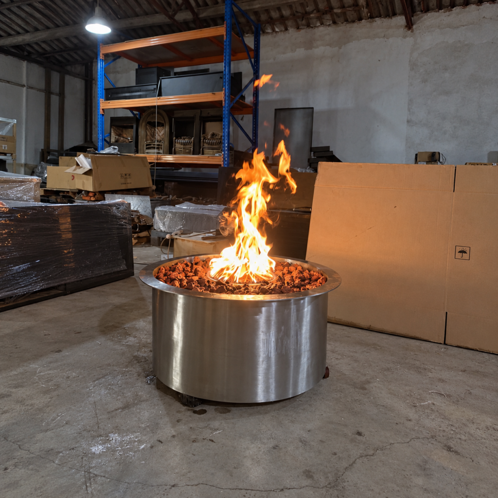 Silver-Tone Cylindrical Gas Fireplace - original-scene appearance reference