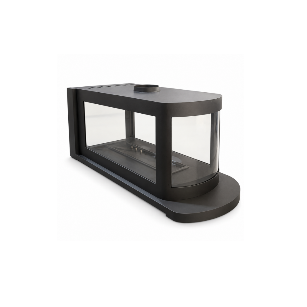 Curved-End Three-Sided Gas Fireplace - product on white background