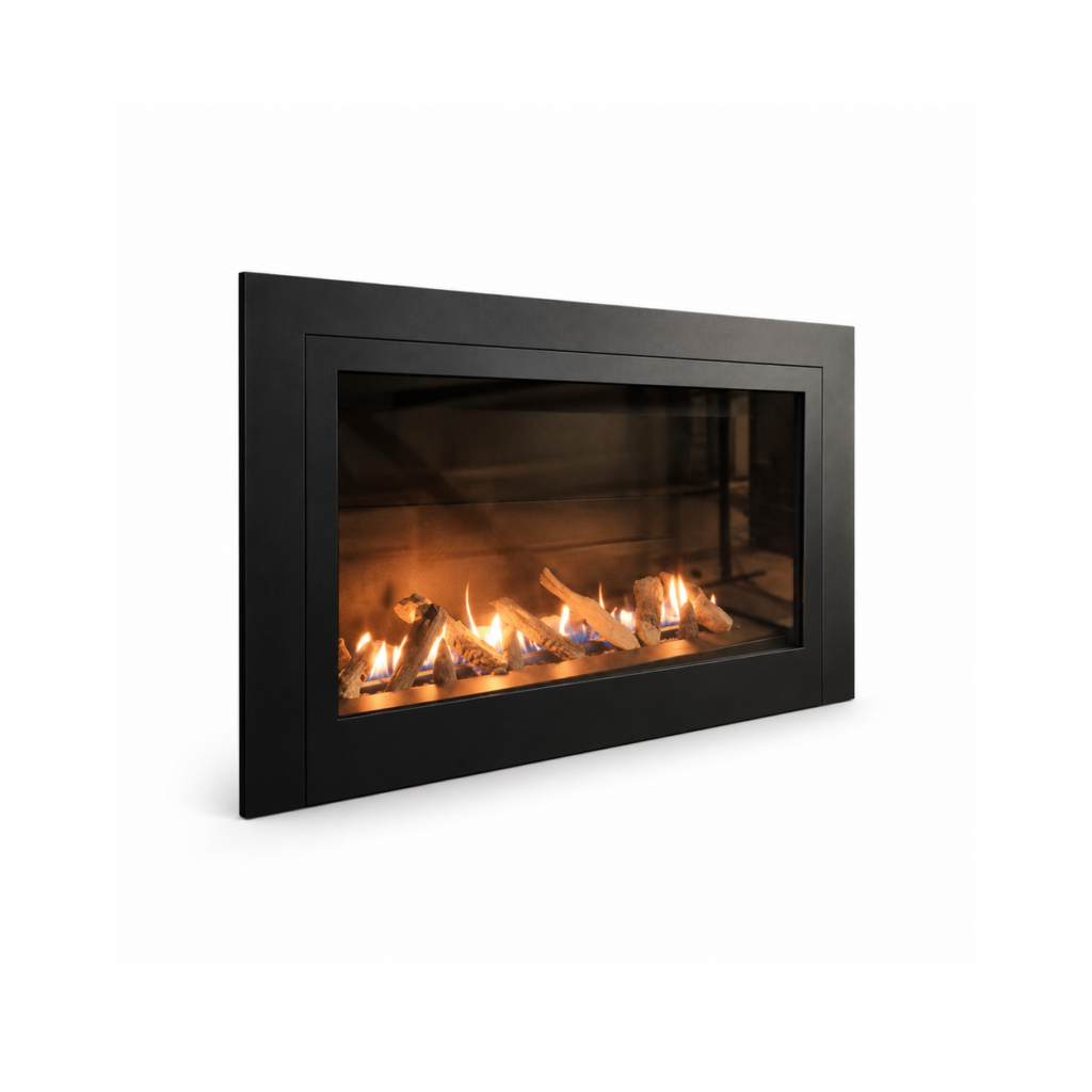 Black-Frame Built-In Gas Fireplace - product on white background