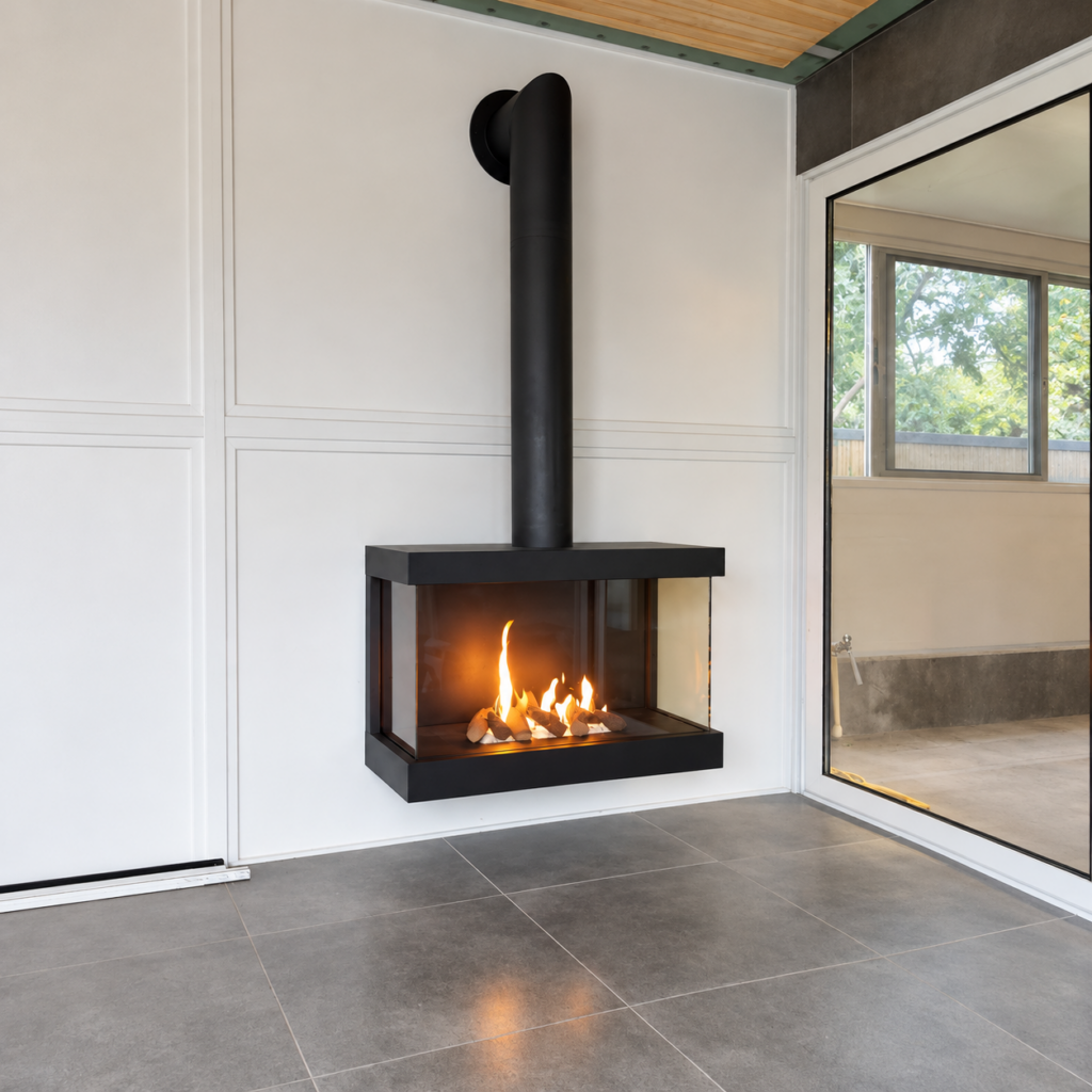 Three-Sided Wall-Mounted Gas Fireplace - original-scene appearance reference