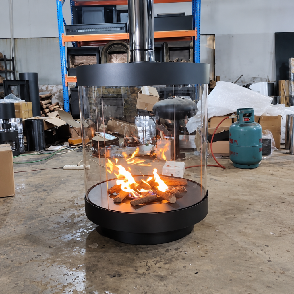 Cylindrical Glass Gas Fireplace - original-scene appearance reference