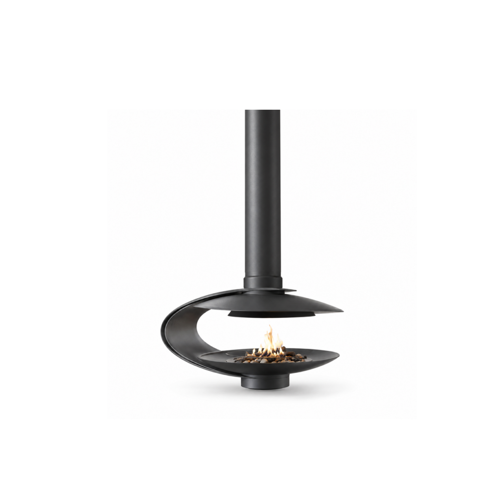Curved Suspended Ethanol Fireplace - Courtyard - product on white background