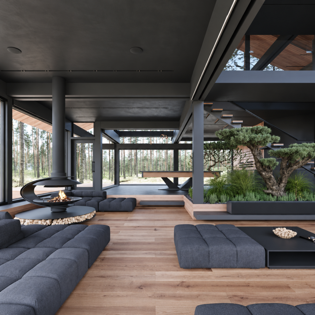 Curved Suspended Ethanol Fireplace - Courtyard - original-scene appearance reference