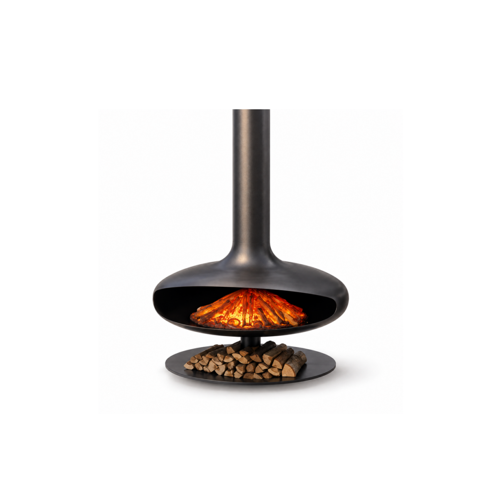 Suspended Electric Fireplace with Lower Shelf - product on white background