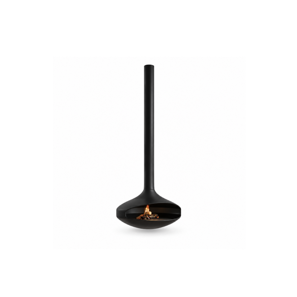 Compact Teardrop Suspended Wood Fireplace - product on white background