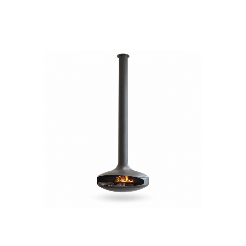 Slim Disc Suspended Wood Fireplace - product on white background