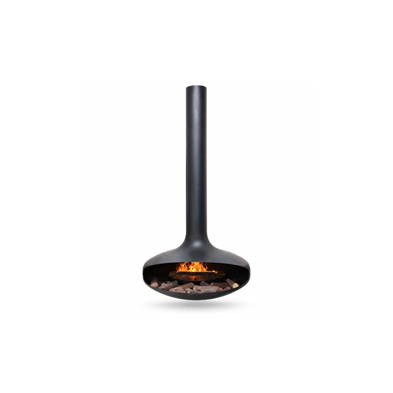 Curved-Opening Suspended Wood Fireplace - product on white background