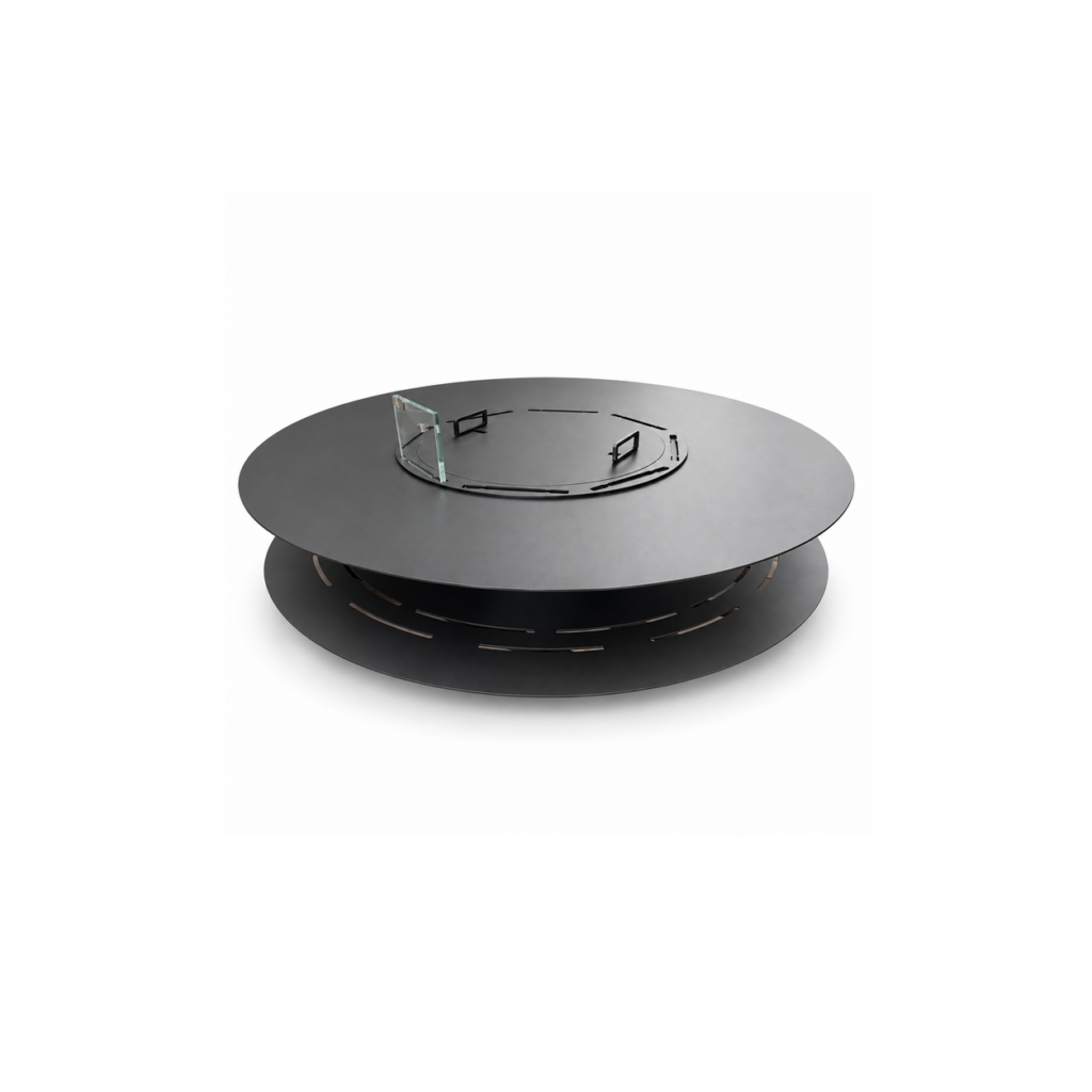 Low Round Wood Fire Table with Lid - product on white background