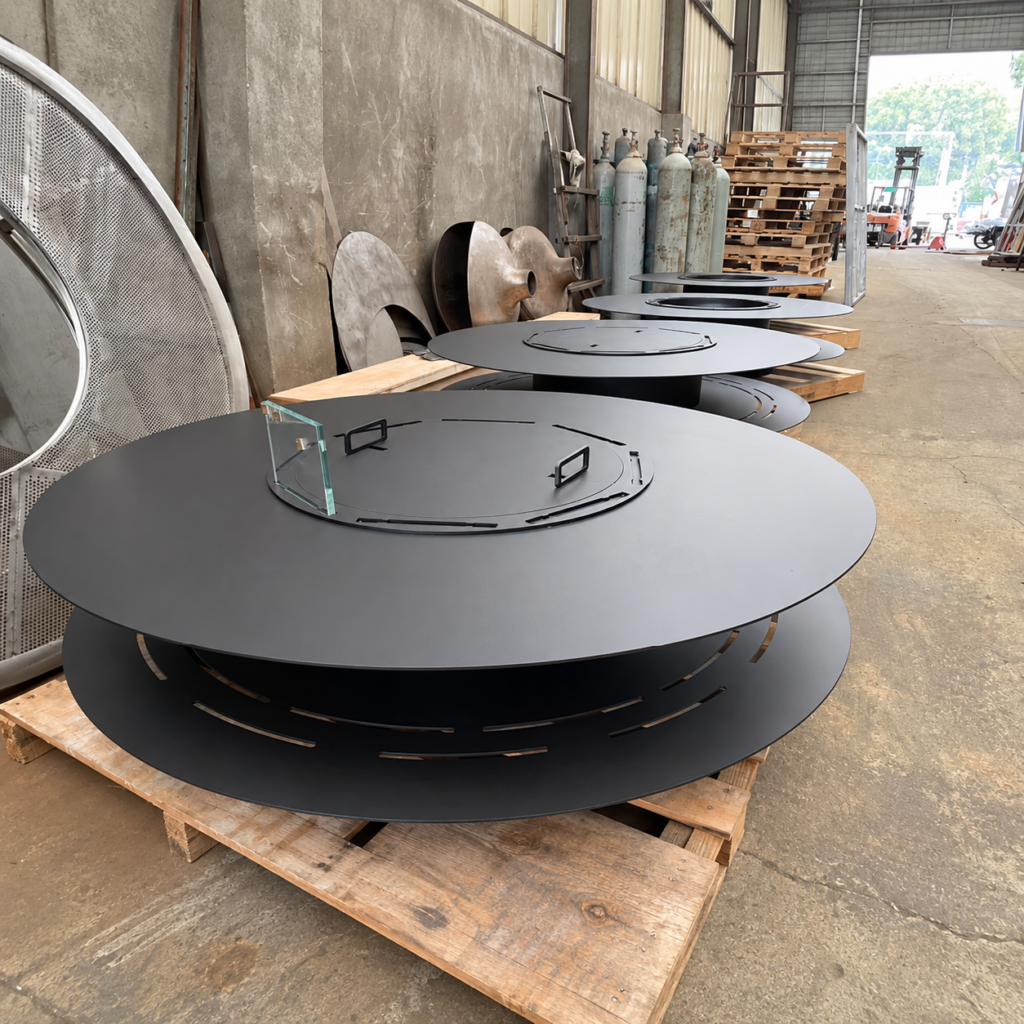 Low Round Wood Fire Table with Lid - original-scene appearance reference