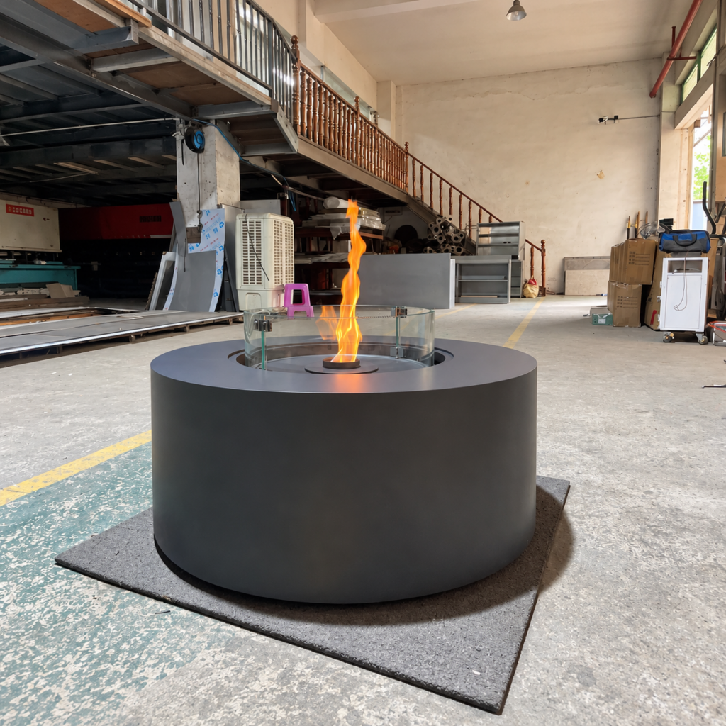 Cylindrical Ethanol Fire Table with Glass Guard - original-scene appearance reference