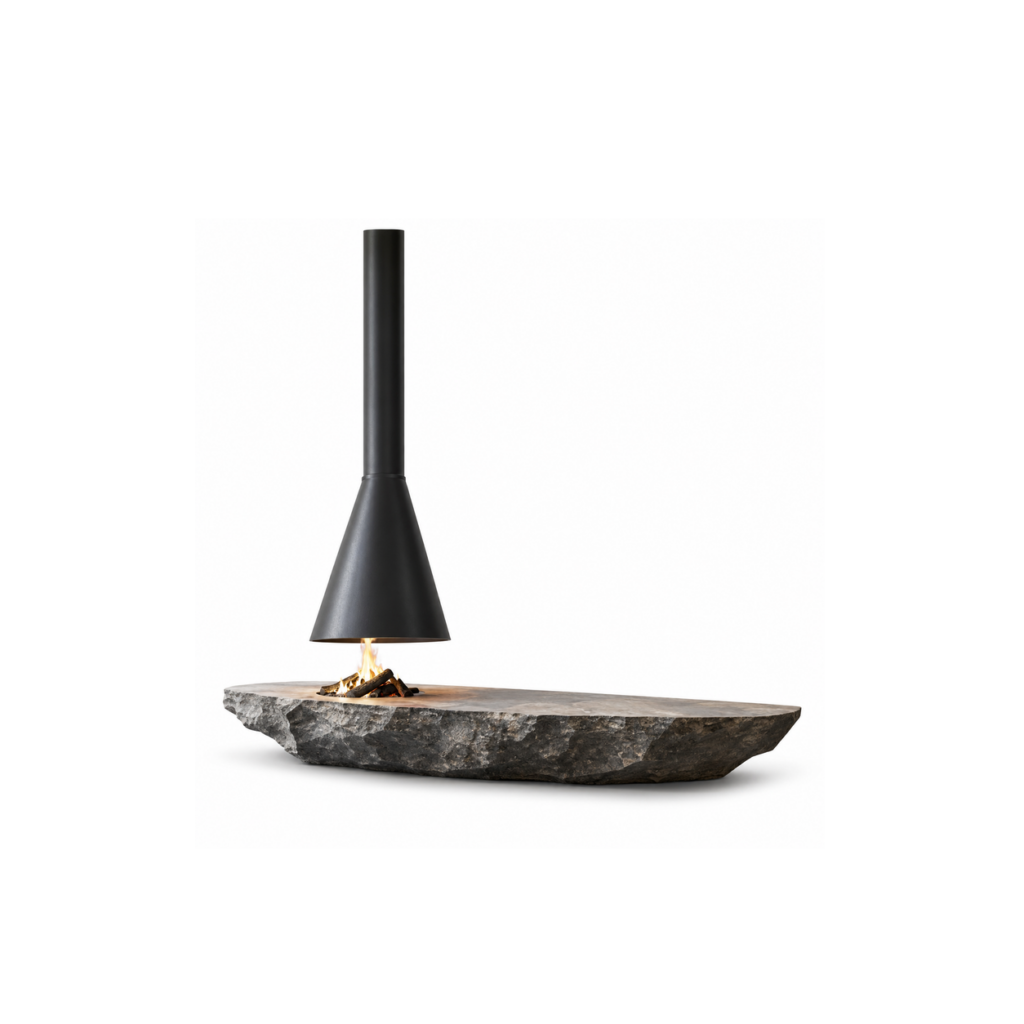Long Canopy Stone-Hearth Fireplace - product on white background