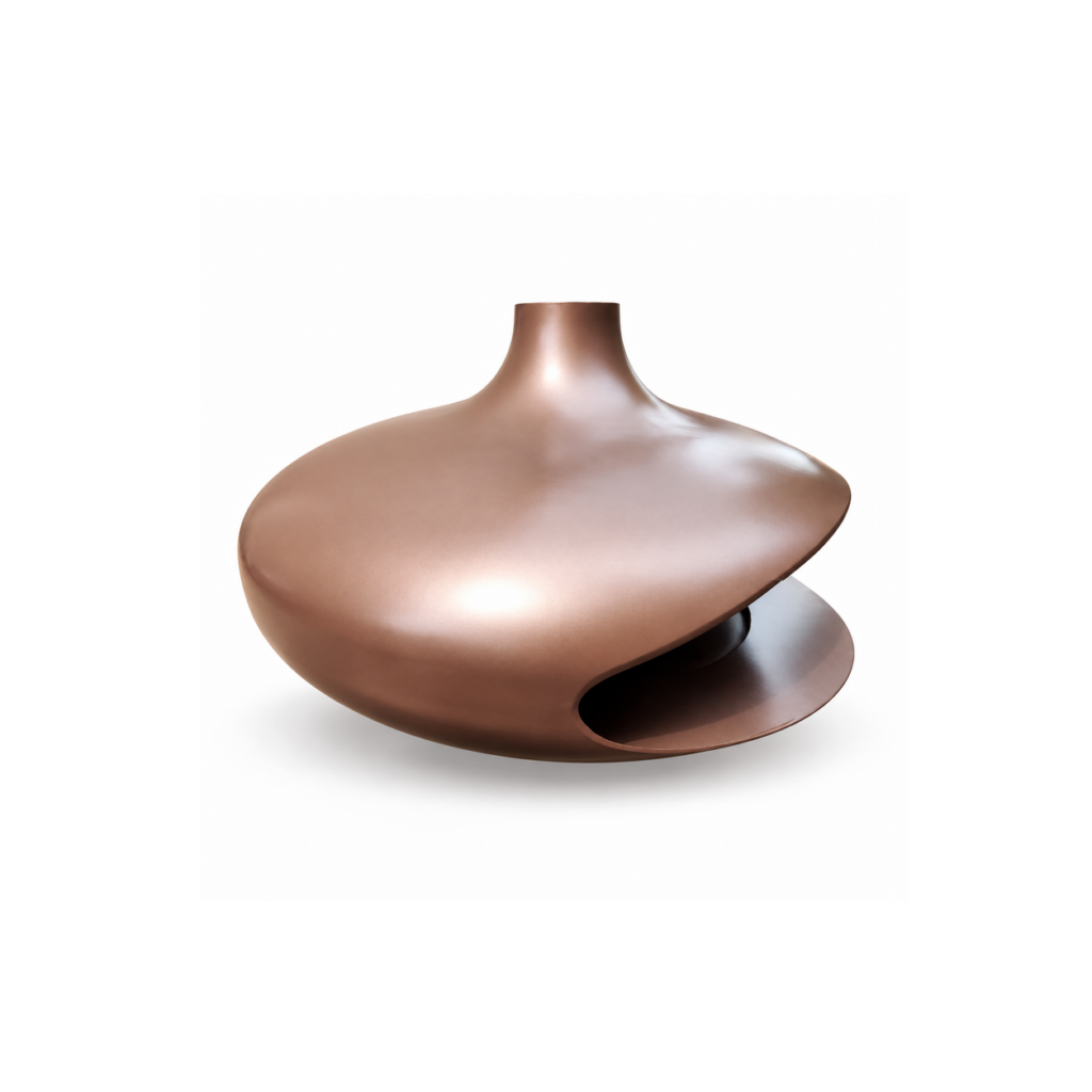 Rose-Gold Disc Fireplace - product on white background