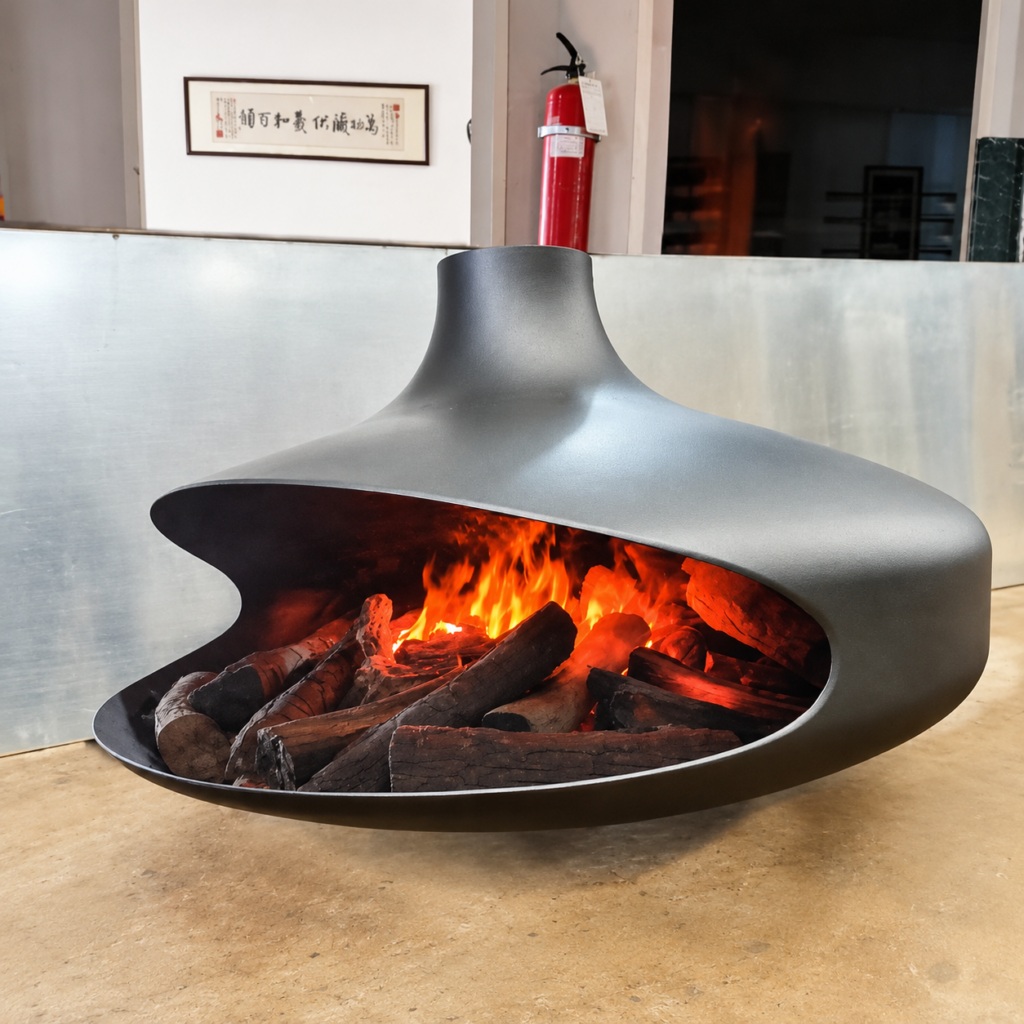 Curved-Opening Suspended Water Vapour Fireplace - original-scene appearance reference