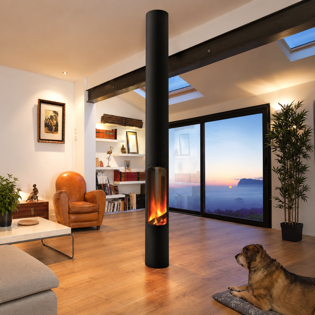 Cylindrical Column Fireplace - original-scene appearance reference