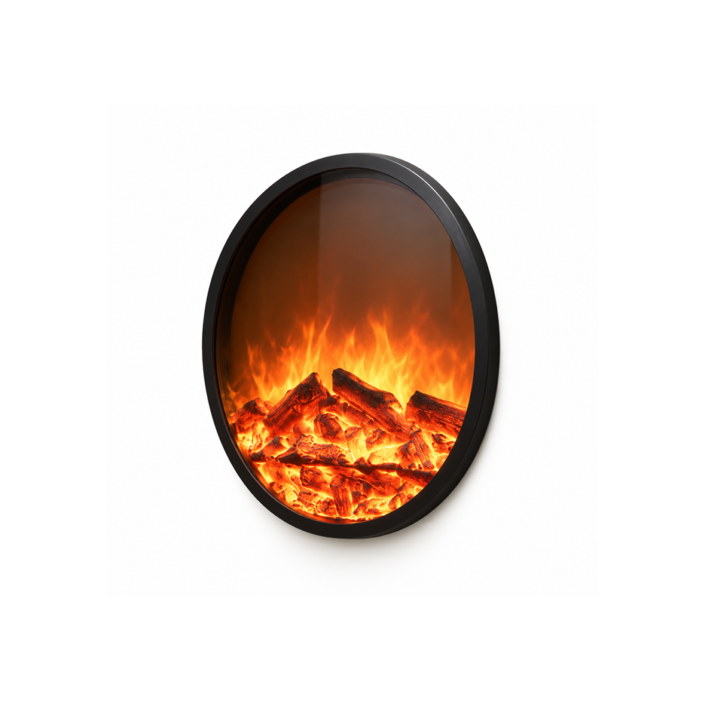 Circular Built-In Electric Fireplace - product on white background