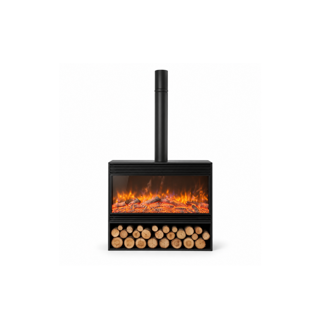 Electric Stove with Lower Log Shelf - product on white background